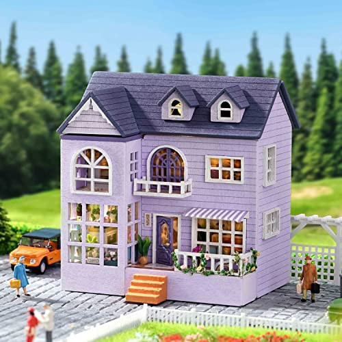 Dollhouse Miniature with Furniture, DIY Wooden Dollhouse Kit Plus LED Lights, - Picture 3 of 6