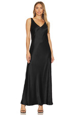 NWT Vince Satin V-Neck Maxi in Black Sleeveless Slip Dress XS