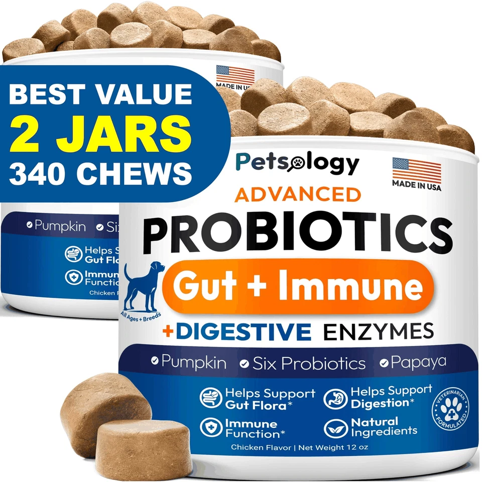 BRAND IN PROCESS (2 Pack) Probiotics for Dogs 340 Dog Probiotics Chews Digestive Enzymes