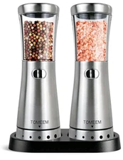 Electric Salt and Pepper Grinder Set with Storage Base, Stainless Steel Recha...