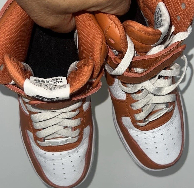 B6/Nike Air Force 1 High Top Orange White Leather Men's Basketball