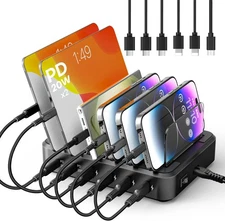Charging Station for Multiple Devices,65W 6 Port Multi USB C Fast Black 