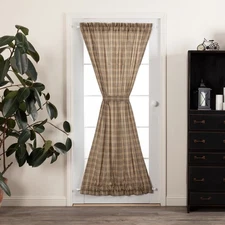 Farmhouse 72"x40" Plaid Door Panel Tan Rod Pocket Tie Window Curtains VHC Brands