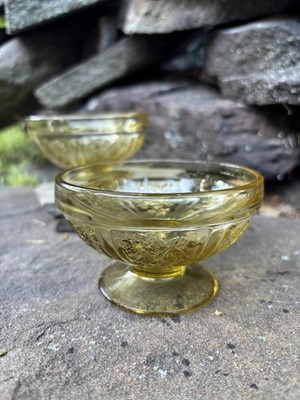 Amber Glass Pedestal Dessert Dishes 3.5  Across, Two 