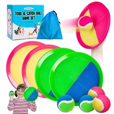Innotoys Toss and Catch Ball Game Set, 4 Paddles and 4 Balls Outdoor Paddle C...