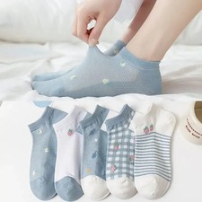 5 Pairs Vibrant Blue Print Ankle Women Socks-Ultra Soft designer socks Lightweig