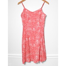 Old Navy Womens Fit and Flare Dress Peach Pink Tropical Palm Print Beach Size S