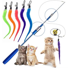 Interactive Cat Toys Retractable Wand Toy and Feather Toy Refills for Indoor Cat