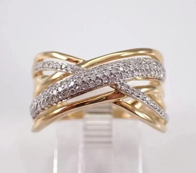 14K Yellow Gold Plated 1.20Ct Round Cut Real Moissanite Crisscross Wedding Ring