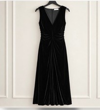 Tory Burch Black Velvet V Neck Midi Dress Size 4 NWT Silk Blend $698