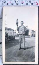 WW2 Era Military BW Photo Snapshot Soldiers Holding Something Barracks