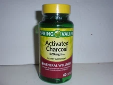 Spring Valley Activated Charcoal 520 mg Supplement 60 Capsules EXP 05/2026