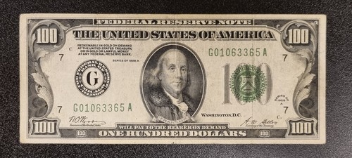 1928 A One Hundred Dollar Federal Reserve Note $100 REDEEMABLE IN GOLD #92304 - Picture 1 of 2