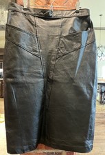 Vintage Fiore Black Leather Midi Pencil Skirt Sz 18 12-14 Large Pockets