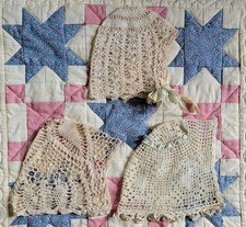 1920- 1930's Tatted Baby Bonnet Lot of 3 Handmade Crochet Lace.