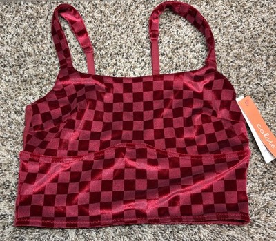 Colsie Red Checkered Velvet Brami. Size: Small.