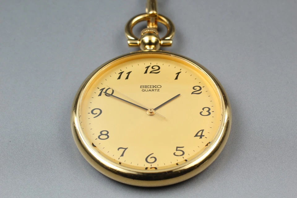 Vintage 1986 N MINT Seiko Pocket Watch 7431-0020 Open Face Gold Qz Mens JAPAN - Image 3 of 4