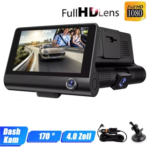 1080P Car DVR 4"Dual Lens Dash Cam Front and Rear Video Recorder Camera G-sensor