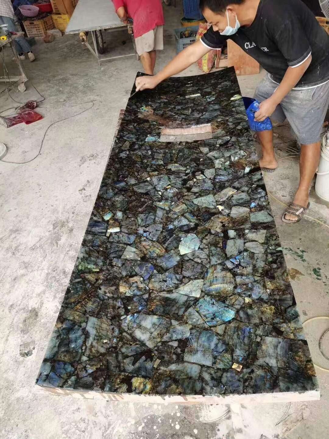 Labradorite stone dining or office countertop slab for elegant gemstone decor  