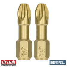 PZ3 Pozi 25mm x 2 TITANIUM Impact Bits DRAAK Premium Quality Pozidriv