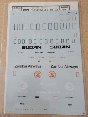 Vintage Microscale Decal Sudan Zambia Airways 707  in 1/144 Scale - Unknown Year