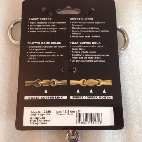 2480 Stubben Vienna - Gag Bit - Copper Link/Lozenge/Peanut 5" 125 mm New - Picture 2 of 4
