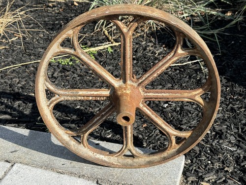 Antique RED STAR Wheelbarrow Wheel 15.5"D x 1.75"W, Restoration Part NO Cracks!
