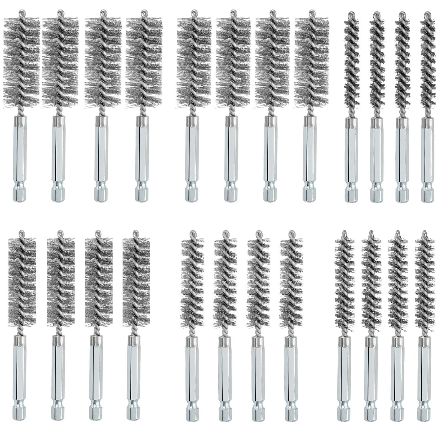 24Pcs Stainless Steel Bore Brush, Twisted Wire Cleaning Brush, Wire Drill Brush