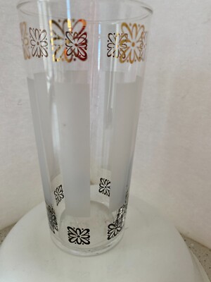 Vintage Libbey Frosted White Stripe Gold Tom Collins
