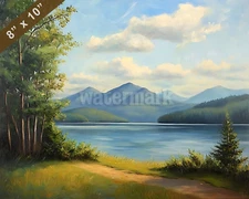 Lake George with Adirondack mountains oil painting 8x10 Print