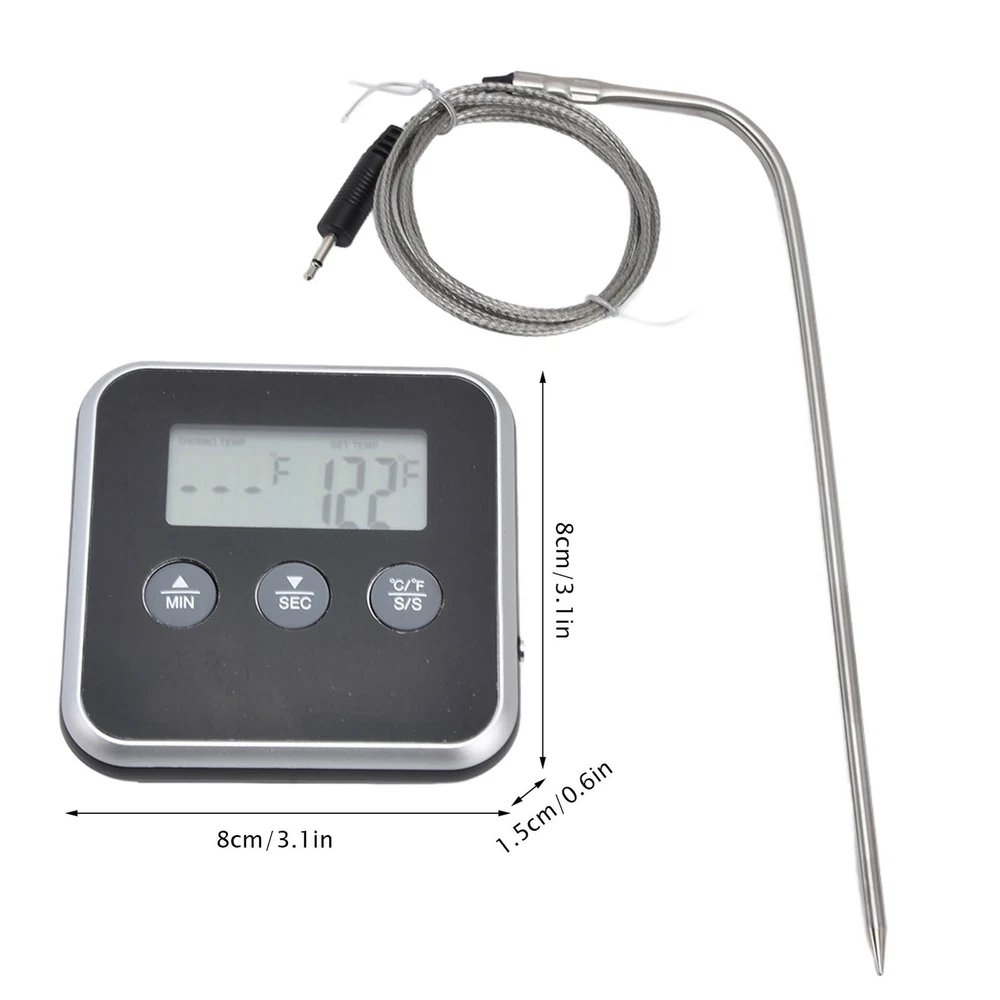 (Black)Meat Thermometer Smart 3 Buttons Digital LED Display Multifunctional O