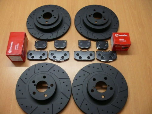 Front Rear Brake Discs & Brembo Brake Pads For 350z 350Z Mtec Grooved