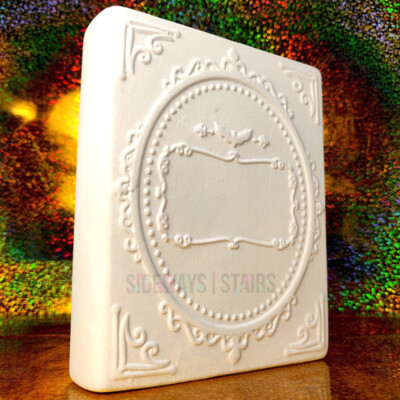 VICTORIAN CERAMIC SPELL BOOK bat ornate unglazed Paint Me