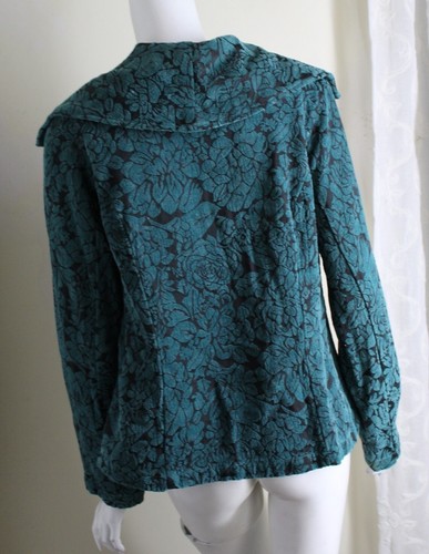 Cut Loose Sz S JADE TEAL Gorgeous Chenille Tapestry Floral Art Jacket Lovely - Picture 9 of 9