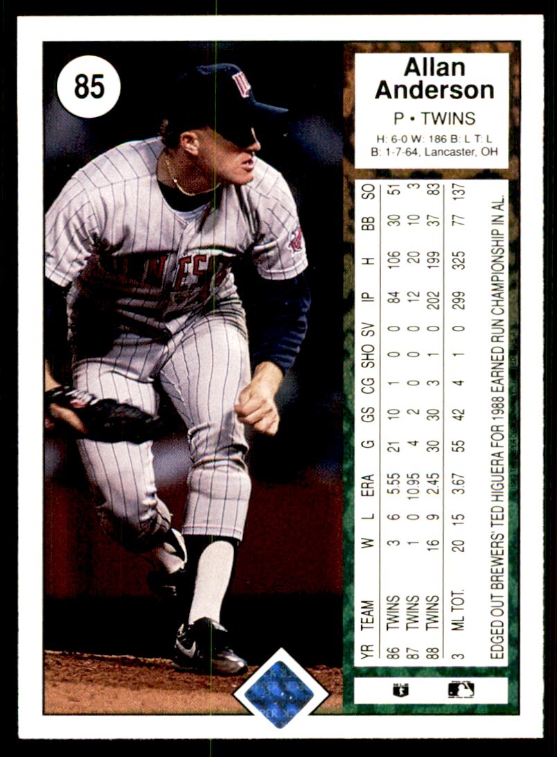 1989 Upper Deck Allan Anderson Baseball Cards 85 eBay