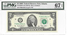 2009 ATLANTA $2 FRN (FA Block) PMG 67 EPQ SUPERB GEM UNCIRCULATED