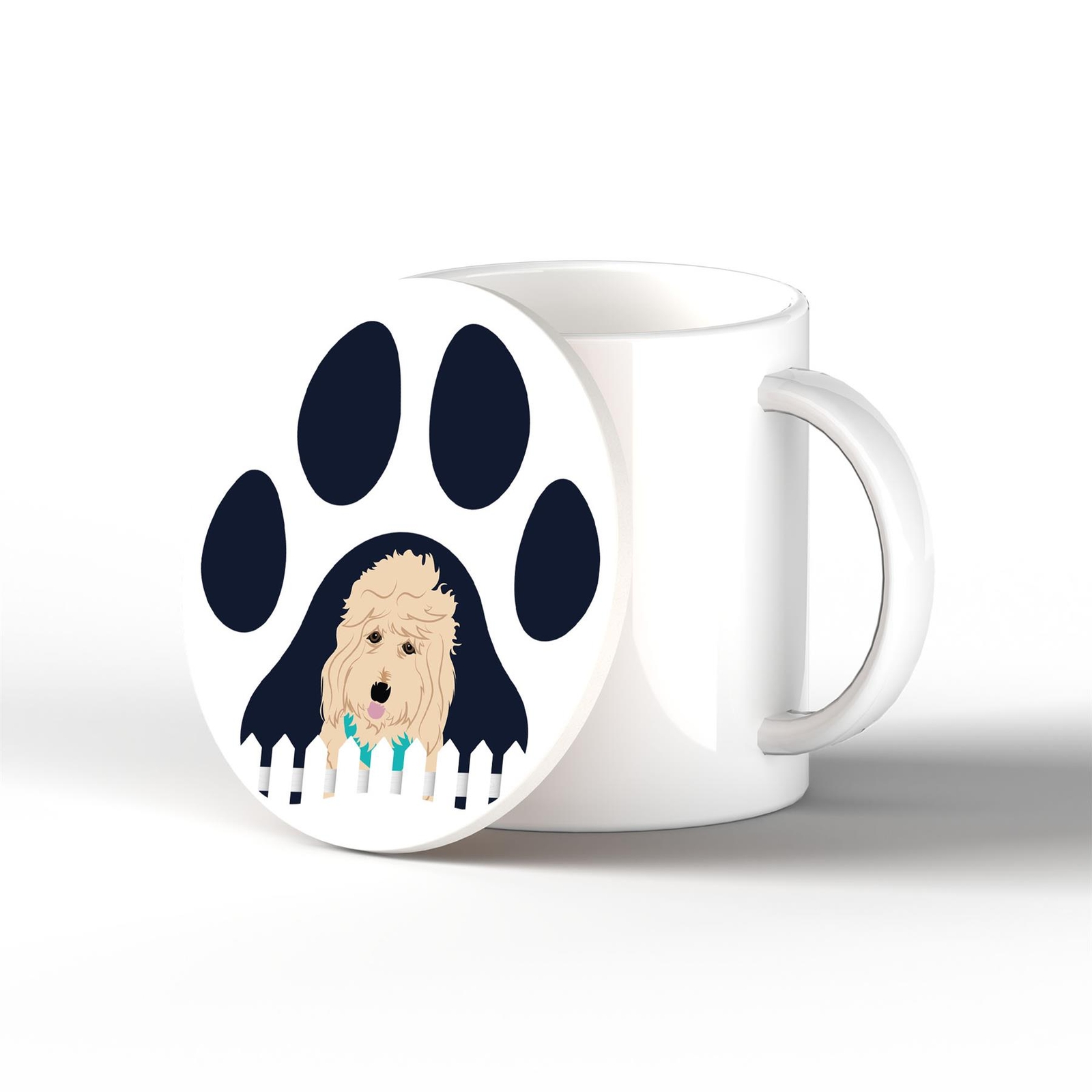 Goldendoodle Pawprint Kate Pearson Illustration Ceramic Circle Coaster Dog Gift