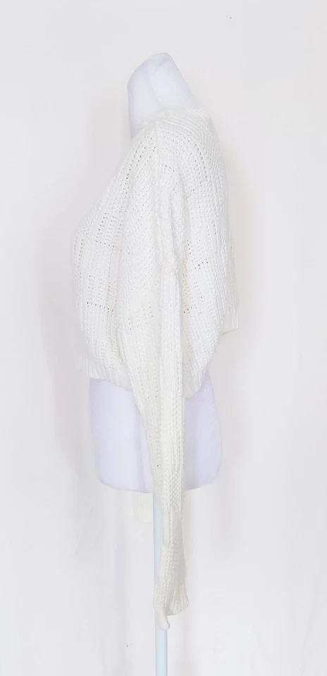 Suéter recortado Willow & Wind para mujer talla mediana manga larga tejido cuadrado marfil Foto 4 de 4