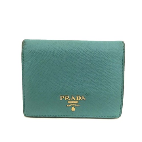 PRADA Logo Saffiano Leather Bifold Wallet Purse Green/6BD0617