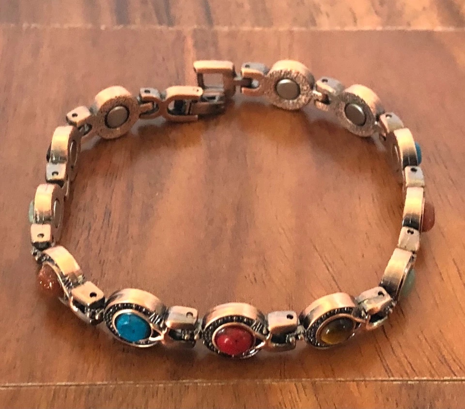 Pulsera de piedra colorida de eslabones magnéticos de cobre herradura artritis alivio del dolor Foto 4 de 4