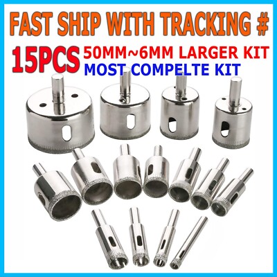 15pcs Diamond Hole Saw Drill Bit Set Glass Ceramic Tile Saw Cutting Tool 3-42mm