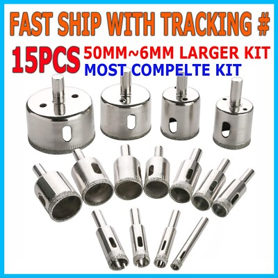 #ad 15pcs Diamond Hole Saw Drill Bit Set Glass Ceramic Tile Saw Cutting Tool 3 42mm $12.95