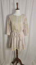 LoveShackFancy Size M/LBeige  Mini Dress Lace Long Sleeve Popover Boho EUC