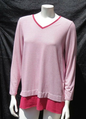 NEU CHICO’S rosa weiß gestreift gewebter Saum Langarm T-Shirt Top 1 US M 8 10 - Bild 2 von 5