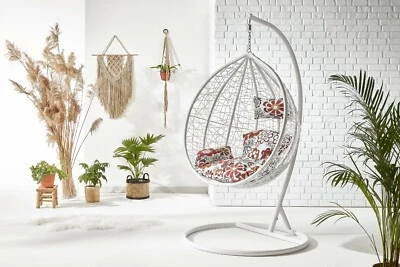 MAT COMPANY Polyrattan Hängesessel Hängekorb Rattan Hängeschaukel mit Gestell Hängesitz Korb