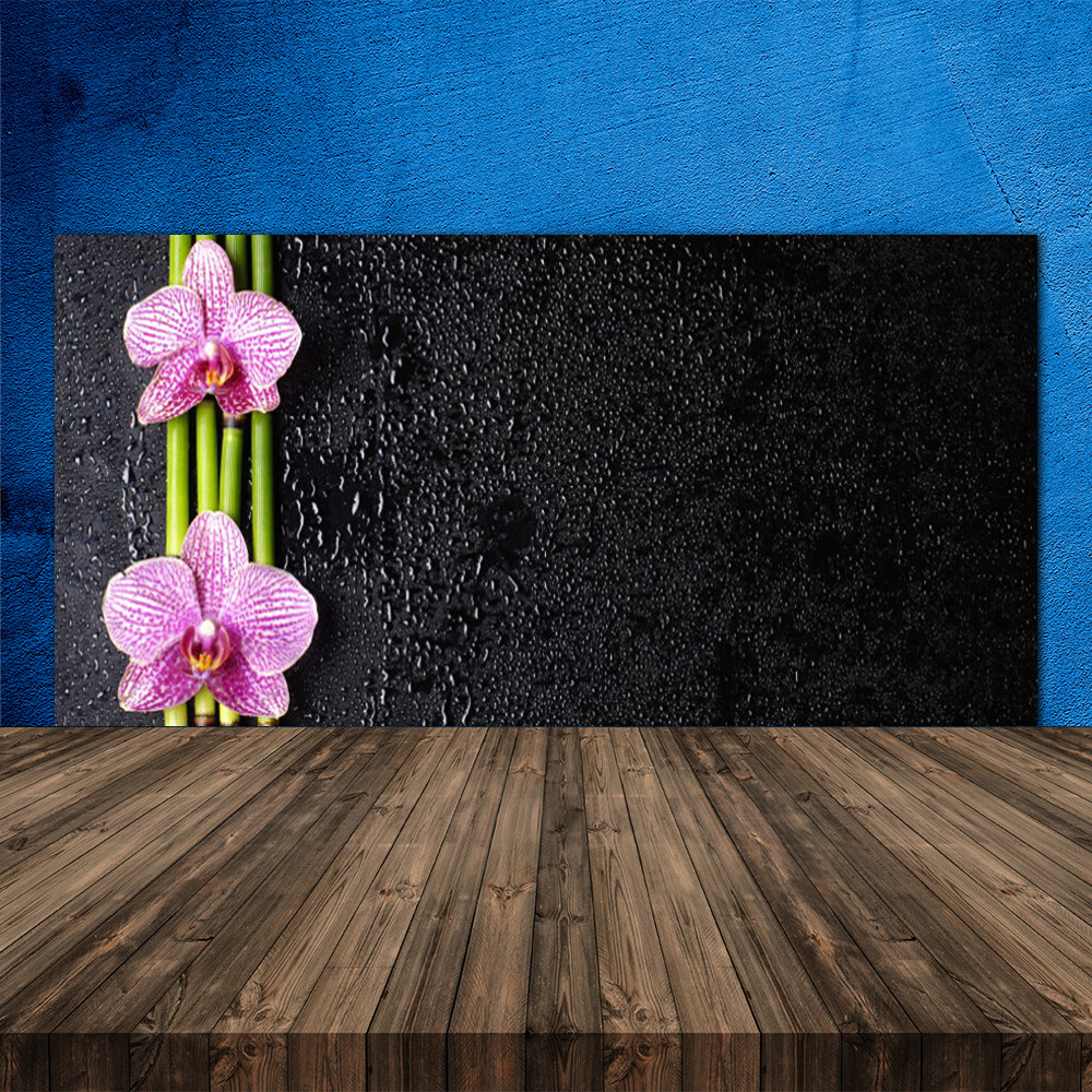 Crédence de cuisine en verre panneau 120x60 floral bambou pour plan de travail
