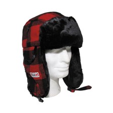 Fox Outdoors Trapper Cap Lumberjack Chequered Fur Hat Red Black 