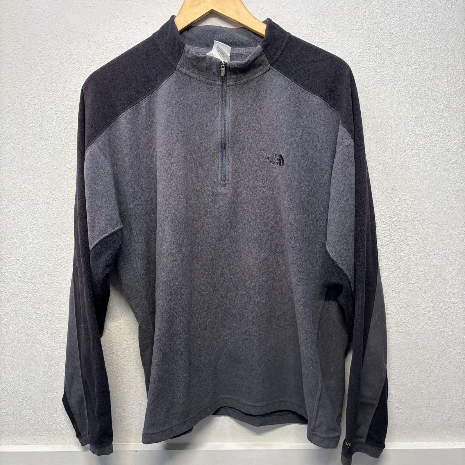 North Face Mens Black Gray 1/4 Zip Fleece Pullover Jacket Large