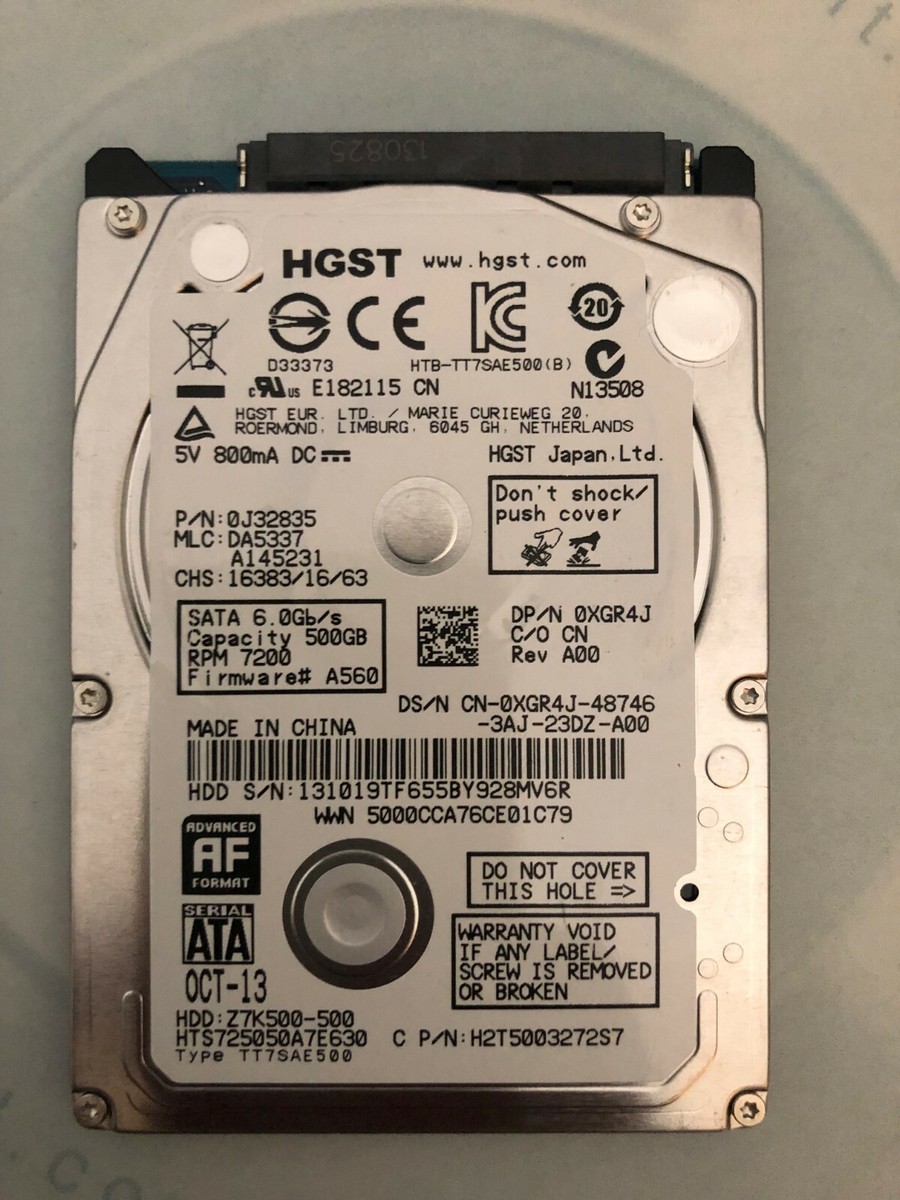 500 GB HGST SATA 7200 RPM Gb/s Laptop Hard Drive P/N: 0J32835