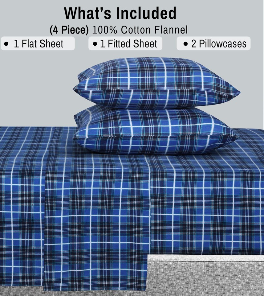 RUVANTI Flannel Sheets Queen Size 100 Cotton Double Brushed Bed